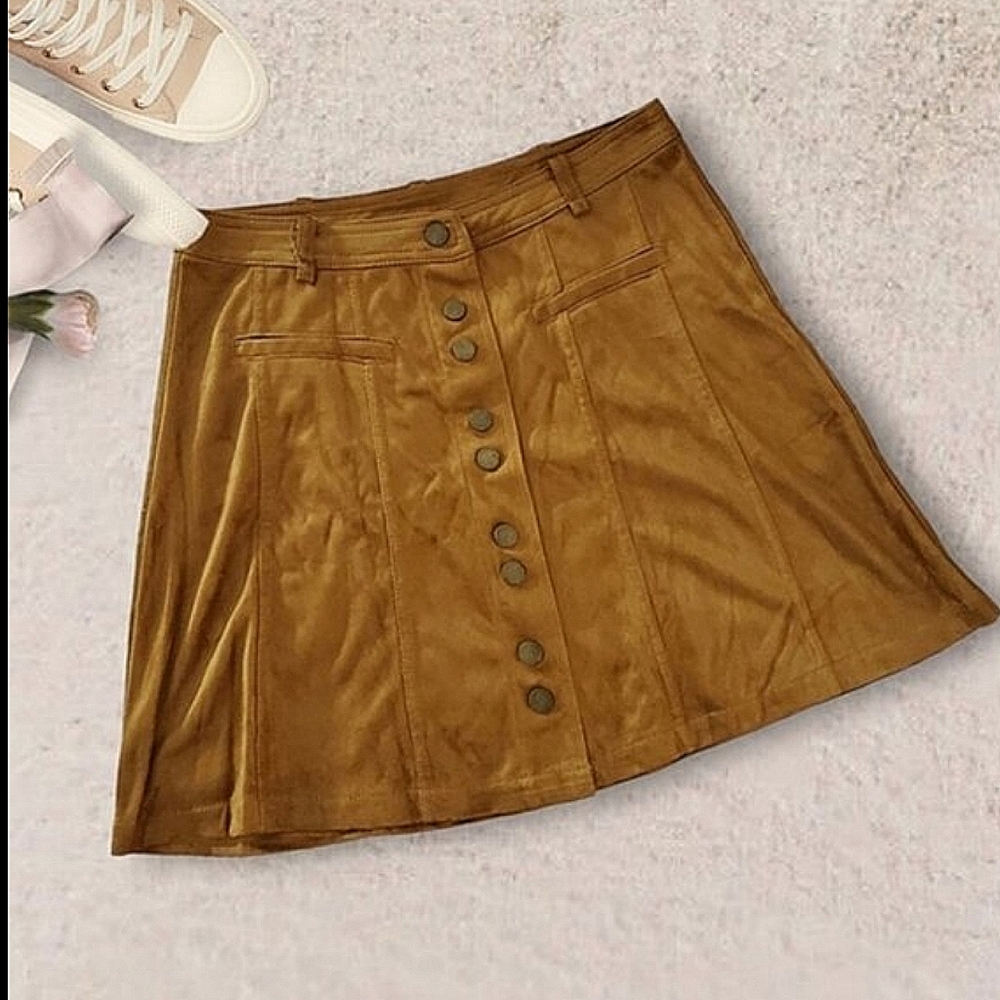 SUPER Soft Y2K buttery Faux Suede Camel Skater Skirt- XS - Picture 16 of 16